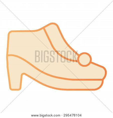 Warm Woman Shoes Flat Icon. Autamn Shoes On Heels Orange Icons In Trendy Flat Style. Female Footwear