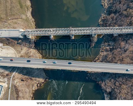 Top Drone View Of Bridge Over Bistraya Sosna River In Yelets.