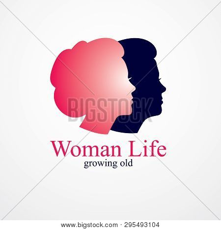 Woman Getting Old Age Years Conceptual Illustration, From Woman To Grandma, Aging Period And Cycle O