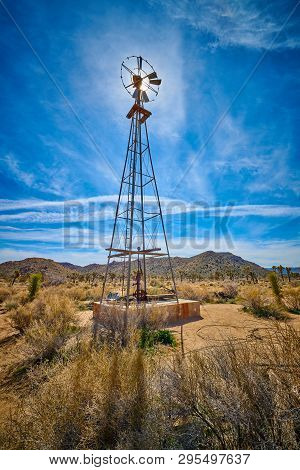 Silhouette Of Old Windmill At Wall Street Mill, Joshua Tree National Park.