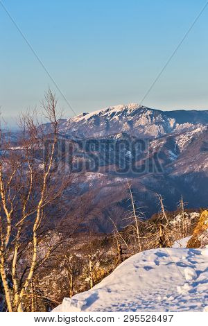 Buila-vanturarita Mountain Seen From Cozia Mountain  During Winter