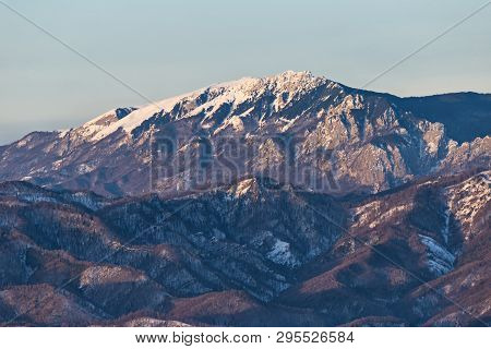 Buila-vanturarita Mountain Seen From Cozia Mountain  During Winter