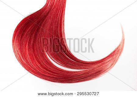 Piece Of Beautiful, Shiny, Red Hair On White Isolated Background.  Modern Hair Color Ideas