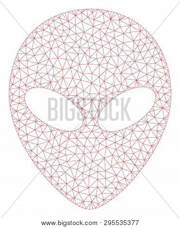 Mesh Alien Head Polygonal Icon Illustration. Abstract Mesh Lines And Dots Form Triangular Alien Head
