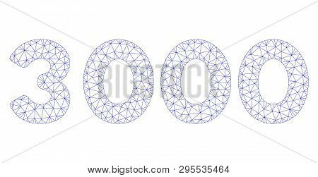 Mesh 3000 Digits Text Polygonal Icon Illustration. Abstract Mesh Lines And Dots Form Triangular 3000