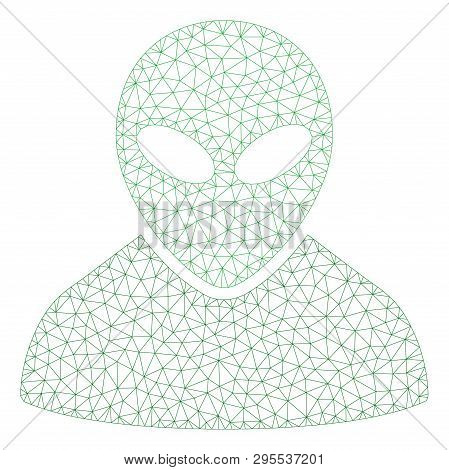 Mesh Alien Polygonal 2d Illustration. Abstract Mesh Lines And Dots Form Triangular Alien. Wire Frame