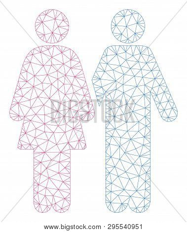 Mesh Adult Pair Polygonal Icon Illustration. Abstract Mesh Lines And Dots Form Triangular Adult Pair