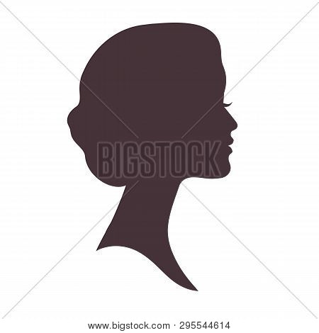 Beautiful Female Head With Curly Hair Silhouette. Black Profile Face.