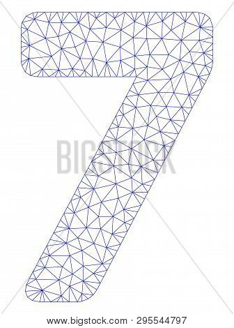 Mesh 7 Digit Polygonal Icon Illustration. Abstract Mesh Lines And Dots Form Triangular 7 Digit. Wire
