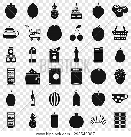 Fruit And Drink Icons Set. Simple Style Of 36 Fruit And Drink Icons For Web For Any Design