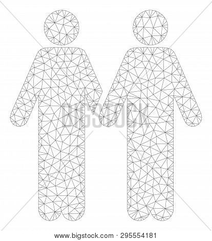 Mesh Adult Friends Polygonal Icon Illustration. Abstract Mesh Lines And Dots Form Triangular Adult F