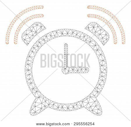 Mesh Alarm Clock Ring Polygonal 2d Illustration. Abstract Mesh Lines And Dots Form Triangular Alarm 