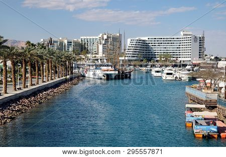 Eilat, Israel - March 03, 2019: View Of Yachts And Boats In The Marina In Eilat