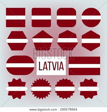 Latvia National Colors, Insignia Vector Icons Set. Latvia State Flag, European Country Official Symb