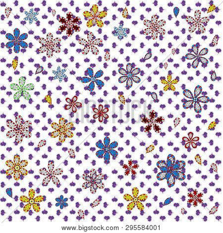 White, Violet And Red On Colors. Seamless Abstract Retro Background Design. Pattern. Vector. Tender 