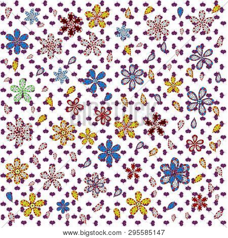 Vector Illustration. Abstract Nice Background. White, Purple And Neutral On Colors. Doodles Pattern 