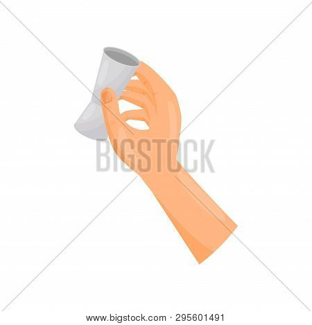 Silhouette Hands Of A Bartender Holding A Jigger. Vector Illustration.