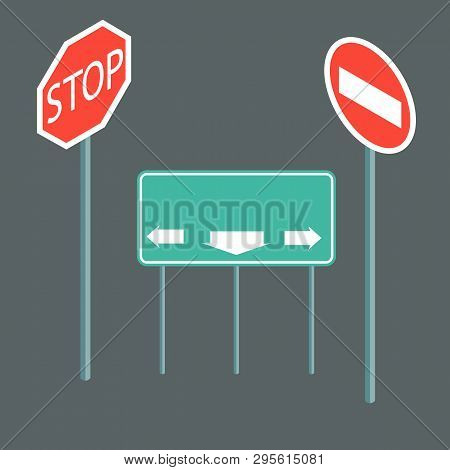 Traffic Signs Collection. Signs Of Danger, Mandatory, Obligations. Flat 3d Vector Isometric Concept 