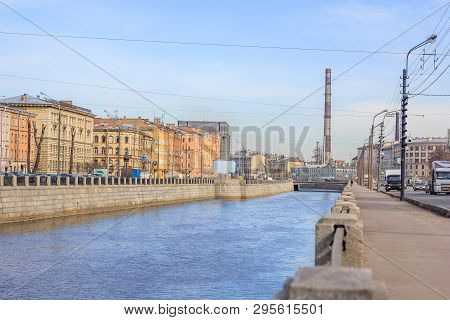 Obvodny Canal In St. Petersburg. Quay Bypass Channel. Russia, St. Petersburg, April 12, 2018