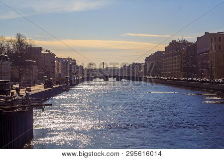 Obvodny Canal In St. Petersburg. Quay Bypass Channel. Russia, St. Petersburg, April 12, 2018