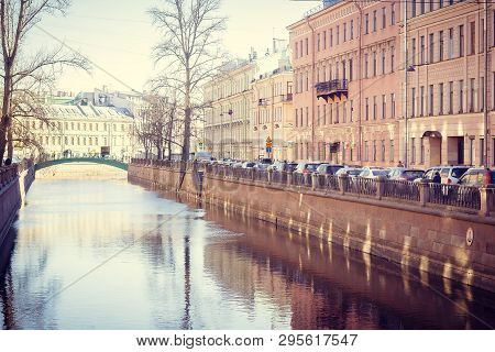Griboyedov Canal. Embankment Of The Griboedov Canal. Russia, St. Petersburg, April 12, 2018