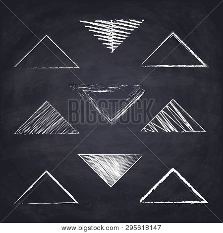 Free Hand Drawn Isosceles Triangle. Chalk Geometric Figures On Chalkboard Background. Vector Illustr