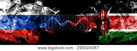 Russian Vs Kenya, Kenyan Smoke Flags Placed Side By Side. Thick Colored Silky Smoke Flags Of Russia 