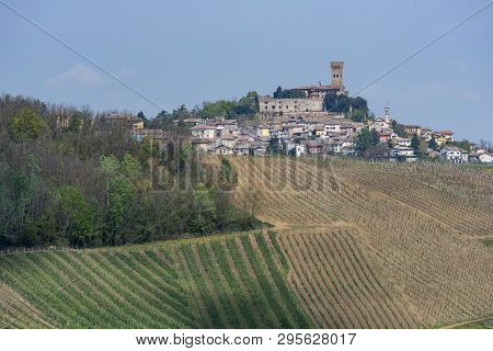 Oltrepo Pavese, Pavia, Lombardy, Italy: Country Landscape Of The Vineyards In Springtime (april)