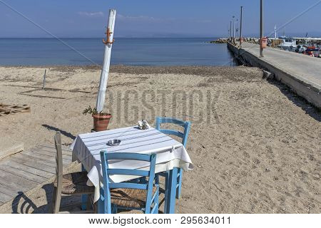 Nea Fokea, Kassandra,  Greece - March 31, 2019: Panorama Of Town Of Nea Fokea, Kassandra, Chalkidiki