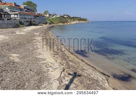 Nea Fokea, Kassandra,  Greece - March 31, 2019: Panorama Of Town Of Nea Fokea, Kassandra, Chalkidiki