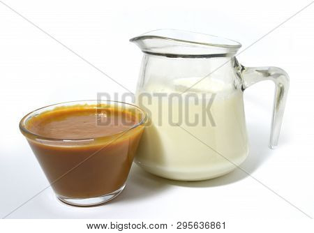 Milk Sweet. Bowl Of Milk Glass. Milk Jug.