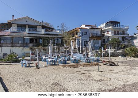 Nea Fokea, Kassandra,  Greece - March 31, 2019: Panorama Of Town Of Nea Fokea, Kassandra, Chalkidiki