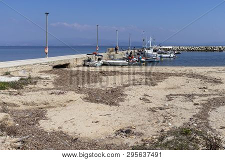 Nea Fokea, Kassandra,  Greece - March 31, 2019: Panorama Of Town Of Nea Fokea, Kassandra, Chalkidiki
