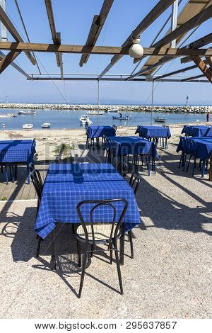 Nea Fokea, Kassandra,  Greece - March 31, 2019: Panorama Of Town Of Nea Fokea, Kassandra, Chalkidiki