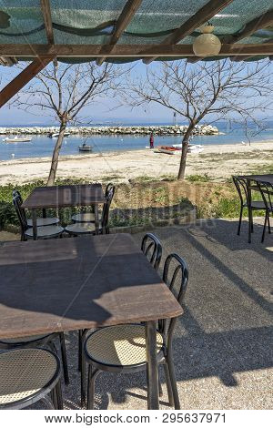 Nea Fokea, Kassandra,  Greece - March 31, 2019: Panorama Of Town Of Nea Fokea, Kassandra, Chalkidiki