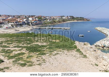 Nea Fokea, Kassandra,  Greece - March 31, 2019: Panorama Of Town Of Nea Fokea, Kassandra, Chalkidiki