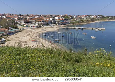 Nea Fokea, Kassandra,  Greece - March 31, 2019: Panorama Of Town Of Nea Fokea, Kassandra, Chalkidiki