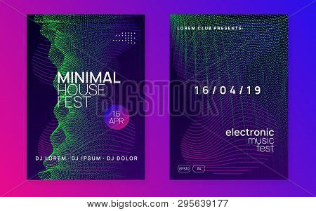 Electro Event. Dynamic Gradient Shape And Line. Futuristic Discotheque Cover Set. Electro Event Neon
