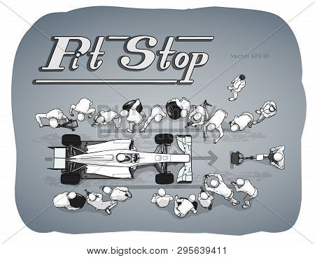 Formula Race Car In Pit Stop Vector Sketch