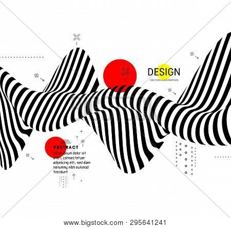 Black And White Design. Pattern With Optical Illusion. Abstract 3d Geometrical Background. Vector Il