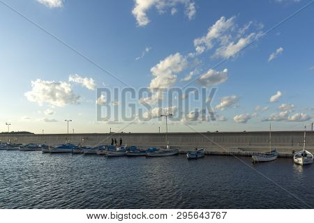 Chernomorets, Bulgaria - August 11, 2018:  Amazing Sunset Seascape Of Port Of Chernomorets, Burgas R