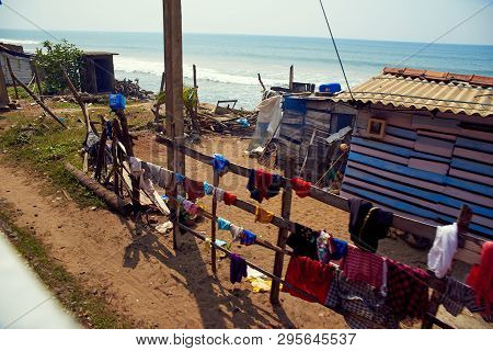 Colombo, Sri Lanka - January 15, 2017: Old Poor Slums On The Ocean. Near The Capital Of The Country