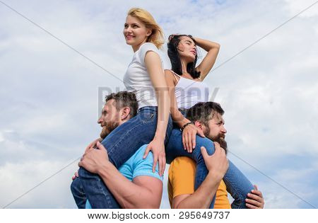 Summer Vacation And Fun. Couples On Double Date. Inviting Another Couple To Join. Twice Fun On Doubl