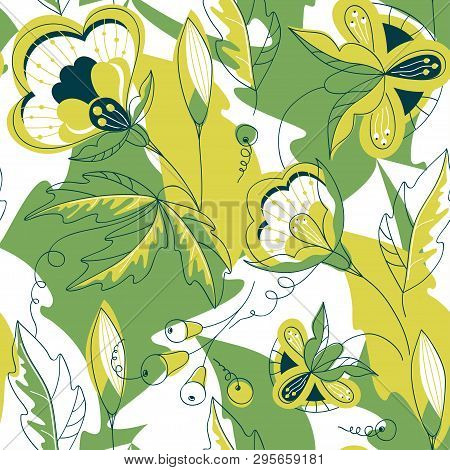 Seamless Pattern With Yellow Flowers In Abstract Background.vector Background For Fabric, Textile, P