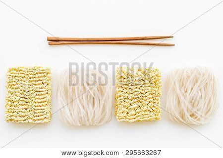 Rice Vermicelli, Noodles, Sticks To Cook Chinese And Japanese Food Design On White Background Top Vi
