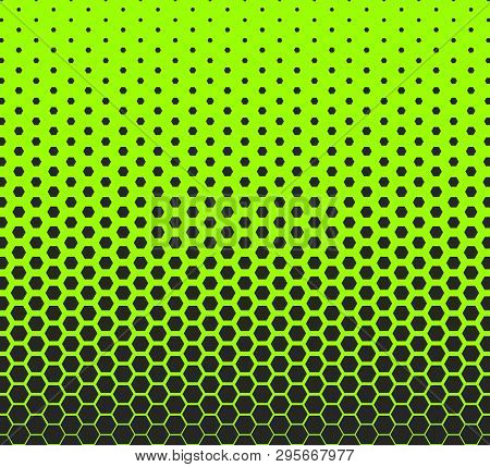 Hexagon Halftone Pattern Shapes On Green Background. Modern Abstract Geometric Texture. Template Des
