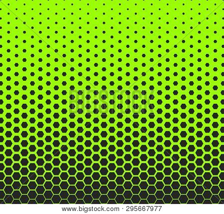 Hexagon Halftone Pattern Shapes On Green Background. Modern Abstract Geometric Texture. Template Des