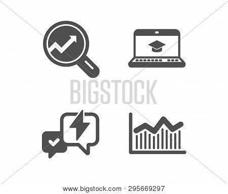 Set Of Website Education, Analytics And Lightning Bolt Icons. Money Diagram Sign. Video Learning, Au