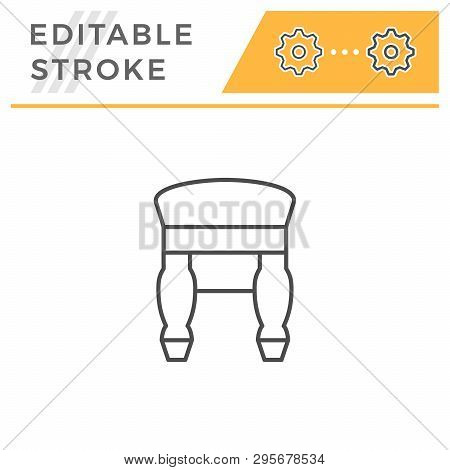 Retro Backless Stool Line Icon Isolated On White. Editable Stroke. Vector Illustration