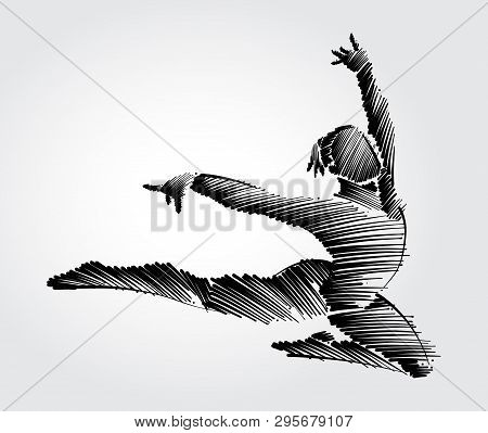 Athlete Female Gymnast Jumping Forward In Graceful Motion